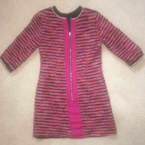 SALE💥ASOS Horizontal Stripe Tweed Zip-Front Dress - Picture 1 of 7